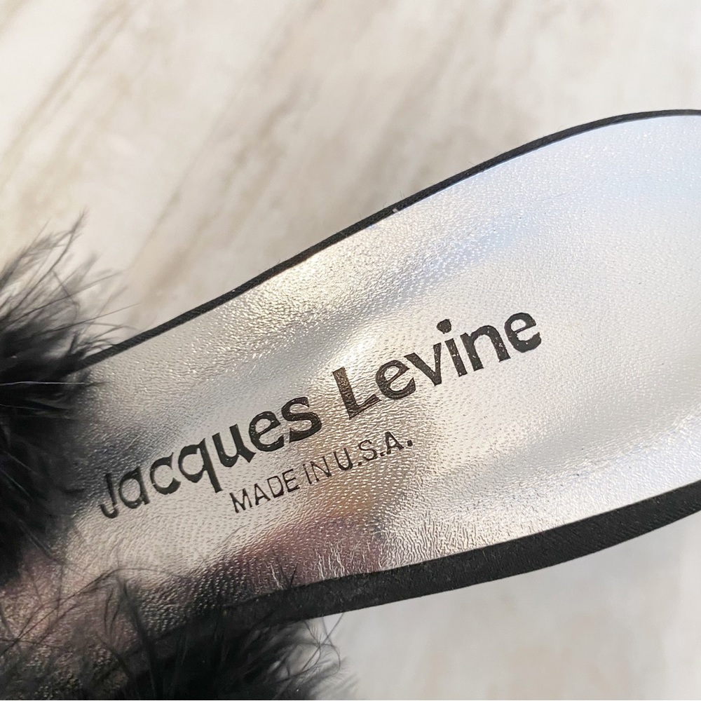 Jacques Levine Sz 7M Black Feather Heels Mules Vintage - Picture 10 of 10
